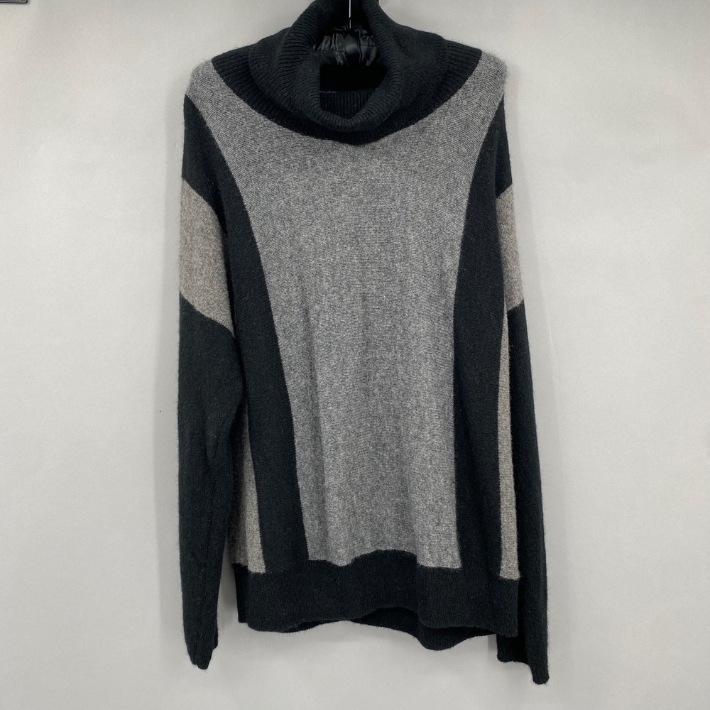 Max Studio Wool Yak Hair Cowl Neck Sweater Women Large Colorblock Gray Black